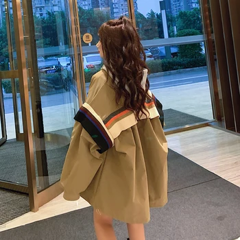 Korėjos Moterys Striukės Kratinys Dryžuotas Paltai 2020 M. Pavasarį, Rudenį Atsitiktinis Palaidų Viršutiniai Drabužiai Ilgomis Rankovėmis Harajuku Madinga Moteriška Viršų
