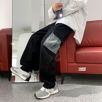 Korėjos Plataus kojų Džinsai Vyrų Mados Retro Atsitiktinis Tiesūs Džinsai Vyrams Streetwear Laukinių Prarasti Hip-hop korėjos Džinsinio audinio Kelnės Vyrai