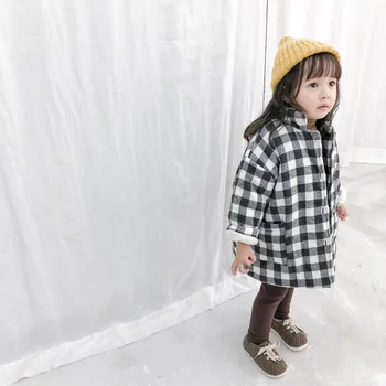 Korėjos stiliaus 2020 mergaitės berniukai mados pledas vilnonis stori paltai Vaikai šiltas dygsniuotas vidurio, ilgos striukės Žieminės