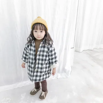 Korėjos stiliaus 2020 mergaitės berniukai mados pledas vilnonis stori paltai Vaikai šiltas dygsniuotas vidurio, ilgos striukės Žieminės