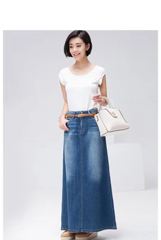 Korėjos stiliaus Ilgas, Atsitiktinis Džinsinio audinio Sijonas Vasaros rudens Moteris-line Plus Size Long Maxi Sijonai Moteris Aukštos juosmens Džinsai, Sijonai, nr. diržas