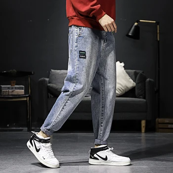 Korėjos Stiliaus Mados, Vyrų Džinsai Palaidi Tinka Retro Mėlyna Haremo Kelnės Derliaus Dizaineris Streetwear Hip-Hop Džinsai Vyrams Pieštuku Kelnes Homme