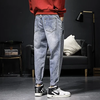 Korėjos Stiliaus Mados, Vyrų Džinsai Palaidi Tinka Retro Mėlyna Haremo Kelnės Derliaus Dizaineris Streetwear Hip-Hop Džinsai Vyrams Pieštuku Kelnes Homme