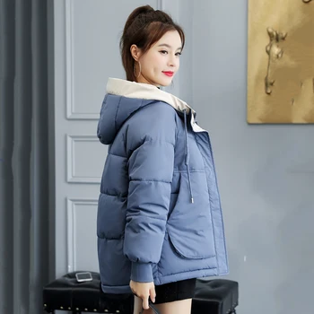 Korėjos Stiliaus Moteris Šalta Kailis Plius Dydis Trumpas Gobtuvu Moterų Žiemos Striukės Didelis Kišenės Medvilnė Paminkštinimas Kietas Storas Parkas Moteris