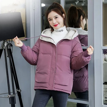 Korėjos Stiliaus Moteris Šalta Kailis Plius Dydis Trumpas Gobtuvu Moterų Žiemos Striukės Didelis Kišenės Medvilnė Paminkštinimas Kietas Storas Parkas Moteris