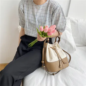 Korėjos stiliaus Susiuvimo drobės Mažas Kibiras Krepšiai Moterų 2020 m. naujos Prekės Pečių maišą Rankinės Atsitiktinis Kutas Crossbody Krepšys