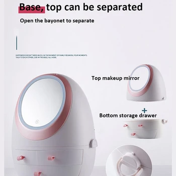 Kosmetikos laikymo dėžutė dulkėms namų bendrabutyje desktop didelės talpos odininkas odos priežiūros produktas stovo sudaro organizatorius su LED