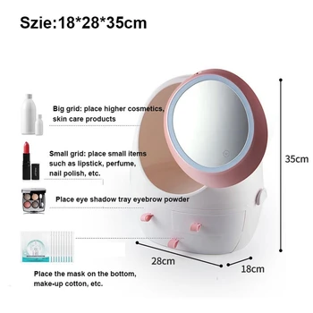 Kosmetikos laikymo dėžutė dulkėms namų bendrabutyje desktop didelės talpos odininkas odos priežiūros produktas stovo sudaro organizatorius su LED