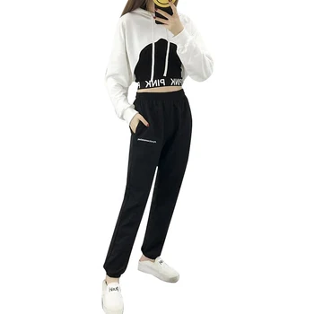 Kpop korėjos Įžymybė pats korėjos atsitiktinis Praktikos kambarys hip-hop laisvi pratimai ilgas kelnes moterims streetwear kelnės mados drabužiai
