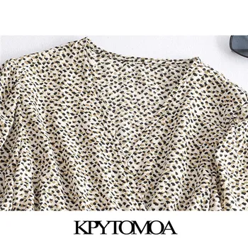 KPYTOMOA Moterų 2020 M. Elegantiškos Mados Leopard Print Su Diržo Mini Suknelė Vintage V-Kaklo trumpomis Rankovėmis Moterų Suknelės, Vestidos Mujer