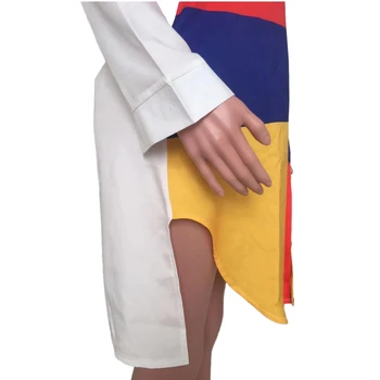 Kratinys Kontrasto Spalvų Ilgomis Rankovėmis Marškinėliai Suknelė Moterų 2020 M. Pasukite Žemyn Apykaklės Mygtuką Nesimetriškas Marškinėliai Suknelė Atsitiktinis Rudenį Suknelė