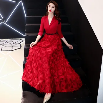 Kratinys Red Lady Kinijos Suknelės Dydis XS-XXL Chalatas De Soiree V-Kaklo, Seksualios Moterys, Cheongsam Nuotaka Vestuves Elegantiškas Qipao