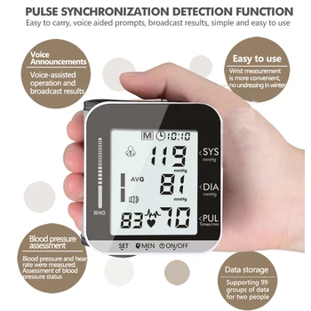 Kraujospūdžio Matuoklis Riešo Manžetai Sphygmomanometer Automatinė Balso Medicinos Kraujo Spaudimo Matuoklis Namuose Širdies Ritmo Matavimo Įrankis