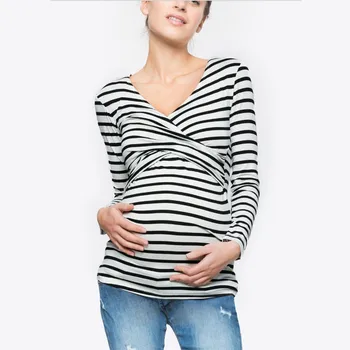 Krūtimi Marškinėliai Moterims Nėštumo, Gimdymo Žindote Krūtimi Kūdikių Juostele ilgomis Rankovėmis Viršūnes Nėščia Motinystės T-shirt