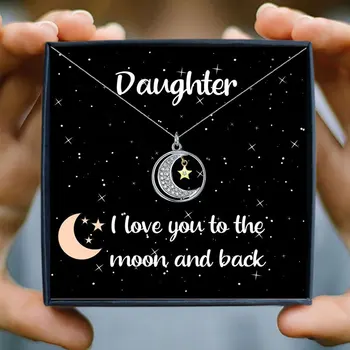 Kubinių Zirconia Star Mėnulis Pakabukas Karoliai Moterų Geometrinis Round Crystal Meilę Ilgi Karoliai Mano Dukra Dovana