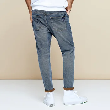 KUEGOU medvilnės micro elastinga Vyrų liesas džinsus pavasario vasaros mados vintage plauti senus džinsus vyrams pieštuku, kelnes Juodos kelnės LK-1783