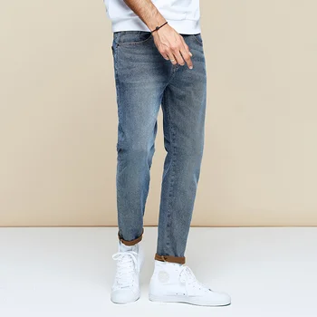 KUEGOU medvilnės micro elastinga Vyrų liesas džinsus pavasario vasaros mados vintage plauti senus džinsus vyrams pieštuku, kelnes Juodos kelnės LK-1783
