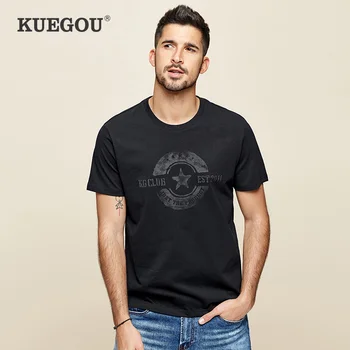 KUEGOU Prekės Medvilniniai vyriški marškinėliai Vasaros Spausdinti mados marškinėliai trumpomis rankovėmis vyriški marškinėlius viršuje plius dydis ZT-3351