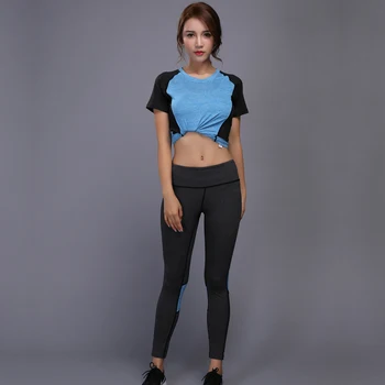 Kvėpuojantis Quick Dry sportinės Gimnastikos Moterų Antblauzdžiai T-shirt Kostiumas Fitneso Triko-sportinis Kostiumas Veikia Jogos Rinkinį Moterų Tracksuit
