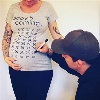Kūdikis Ateina Spausdinti Moterų Motinystės Drabužiai Nėščioms Trumpi marškinėliai Juokinga Viršuje fotografijos fotosesiją Plius Dydis
