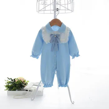 Kūdikių Drabužiai Kūdikiams Naujagimiui drabužių Medvilnės ilgomis rankovėmis peter pan apykaklės Kūdikių jumpsuit Kūdikių Jumpsuit Blue 0-18M