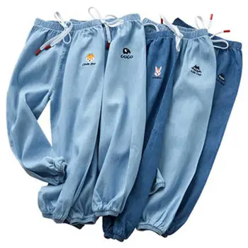 Kūdikių mergaitės berniukai džinsai 3-11T vaikai visas ilgis medvilnės vasaros džinsinio audinio kelnės su Oro kondicionieriais mokyklos kelnės vaikams, atlaisvinkite kelnės