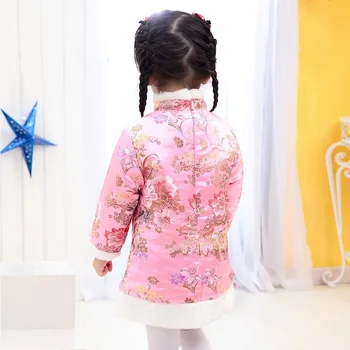 Kūdikių Mergaičių Gėlių Festivalis Suknelę Žiemos Dygsniuotas Šilčiau Mergina Žemyn Striukė Chi-pao Suknelės Vaikams Cheongsam Qipao Outwear Palaidinukės