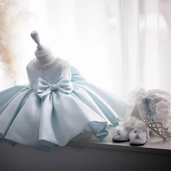 Kūdikių Suknelė Be Rankovių Šviesiai Mėlynos Spalvos Tiulio Krikšto Suknelė Granulių Naujagimių Mergina 1 Metų Gimtadienio Dėvėti Bamblys Kūdikio Krikštynos Kamuolys Suknelė