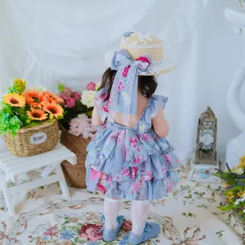 Kūdikių Vasarą Ispanijoje Individualų Šifono Backless Lotus Lapų Apykaklės Kamuolys Suknelė Princesė Suknelė Mergina, Gimtadienis, Velykos Vestuves