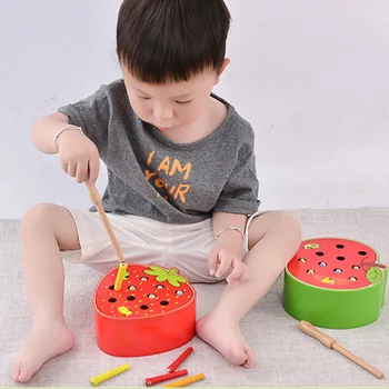 Kūdikių Švietimas Vaikams, Mediniai Modelis Žaislai Sugauti Vabzdžių Žaidimas Kirminas 3D Galvosūkiai, Dėlionės Vaisių, Daržovių Mokymosi Magnetinė Dėlionė