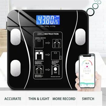 Kūno Riebalų Skalė Pažangaus Belaidžio Skaitmeninio Vonios kambarys Svoris Masto Kūno Sudėties Analizatorius, LCD Ekranas Su Smartfon App 