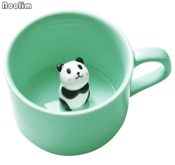 Kūrybos mažų keraminių pieno puodelis su gyvūnais mielas animacinių filmų trimatis kavos puodelį, Karščiui atsparios spalvos jūros vandens puodelį graži dovana