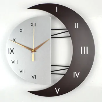 Kūrybos Šiaurės minimalistinio stiliaus mėnulis rėmo sieninis laikrodis, namų mados asmenybės išjungti formos gyvenamasis kambarys miegamasis kvarcinis laikrodis
