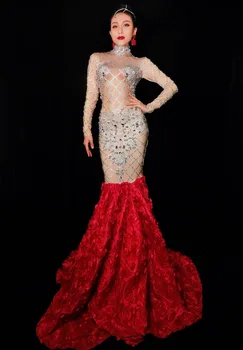 Lady Bling akmenys Gale Suknelė Rose Stiklo Diamond Slidinėti suknelė High-end Kostiumas Vakare Šalies Prom Podiumo Etape apranga