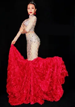 Lady Bling akmenys Gale Suknelė Rose Stiklo Diamond Slidinėti suknelė High-end Kostiumas Vakare Šalies Prom Podiumo Etape apranga
