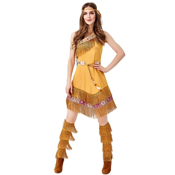 Lady Karnavalas Helovinas Savage Genties Kostiumų Gimtoji Mergautinė Pocahontas Princesė Apranga Cosplay Išgalvotas Šalis Suknelė