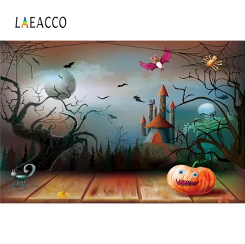 Laeacco Pasakų Pilį Moliūgų Medinės Lentos Laimingas Halloween Party Senas Medis, Bat Vaikų Portretas Fono Nuotrauką Backdrops