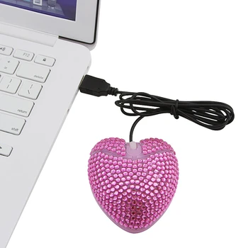 Laidinio Kompiuterio Pelės Diamond Rausvos spalvos, Širdies Formos Mini Mause USB Optinė, Ergonomiškas KOMPIUTERIO, Nešiojamojo kompiuterio Pelėms Sąsiuvinis Office Mergaitėms Dovanų