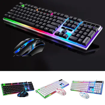 Laidinio Žaidimų Klaviatūros ir Pelės Rinkinys, spalvotu LED Apšvietimu USB Žaidimų Klaviatūra, Pelė, Nešiojamas PC Žaidėjai NK-Pirkiniai