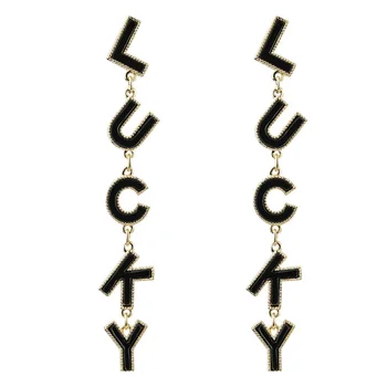 Laiškas lucky charms ilgi auskarai moterims S925 pin aukštis kokybės juoda tabaluoti lašas unikalų mados auskarai papuošalai, dovanos