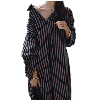 LANMREM galite išsiųsti Overknee Ilgai stiliaus Stripe Marškinėliai stiliaus Suknelės famale 2021 m. pavasario, vasaros nauji laisvi moteriški drabužiai Banga YJ050