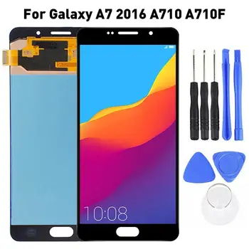 LCD Samsung Galaxy A7 2016 A710 A710F A710M A710Y A7100 LCD Ekranas Jutiklinis Ekranas skaitmeninis keitiklis Asamblėja