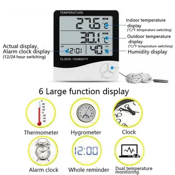 LCD Skaitmeninis Temperatūros, oro Drėgmės Matuoklis HTC-1 