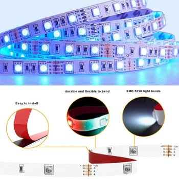 LED Juosteles luces LED RGB 5050 SMD neperšlampami lanksti lempa juosta kaspino diodų DC12V 5M roll LED Šviesos