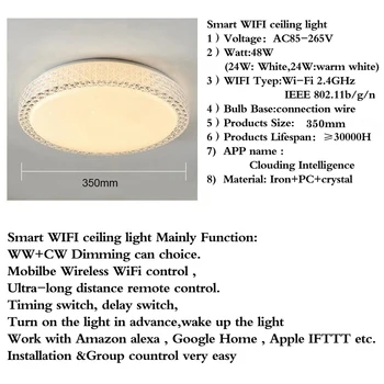 LED Lubų Šviesos, Smart WIFI Lubų Šviesos 48W 110V, 220v Šiuolaikinės Kristalų Lubų Apvalus Skydas Lempos Apdaila Namo Apšvietimas
