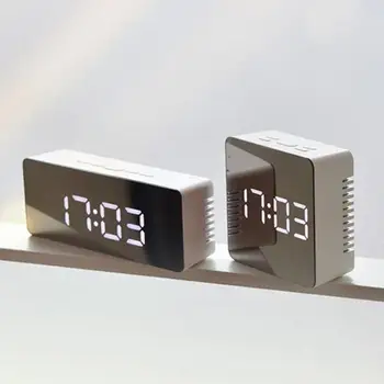 LED Skaitmeninis Laikrodis-Žadintuvas Veidrodis Elektroniniai Laikrodžiai Daugiafunkciniai Didelis LCD Ekranas Skaitmeninis Stalo Laikrodis Su Temperatūra Laikrodžiai