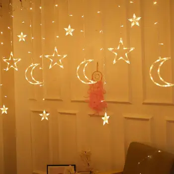LED Užuolaidų Apšvietimo Stygos 8 Režimai Neon Pasakų Šviesos ES Plug Mėnulis, Žvaigždės Formos Dekoratyvinė Lempa, Kalėdų Namas Šaliai