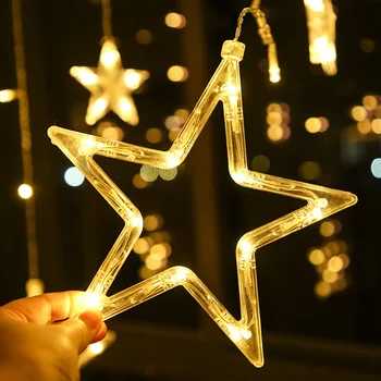 LED Užuolaidų String Light Star Mėnulio Flash Šiltas Spalvotų Lempų Plug Naktį, Šviesos, Kalėdų Žiburiai, Lauko Vestuvių Dekoras