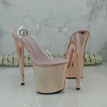 Leecabe Naują Šampano spalvos aukšto kulno sandalai 20cm seksualus modelis rodo, batai ir ašigalio šokių bateliai