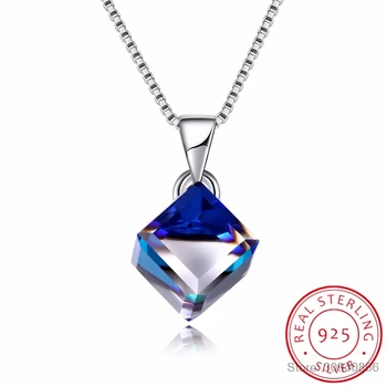 LEKANI Kristalų 925 sterlingas sidabro Karoliai Aikštėje Crystal Cube Pakabukas Karoliai Fine Jewelry Moterų Collares